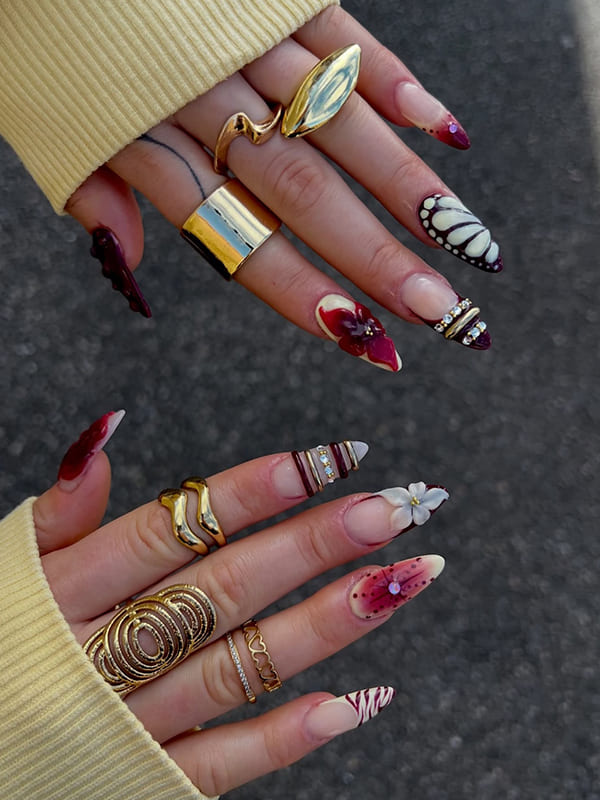 Almond Shape with Tropical Flower Art