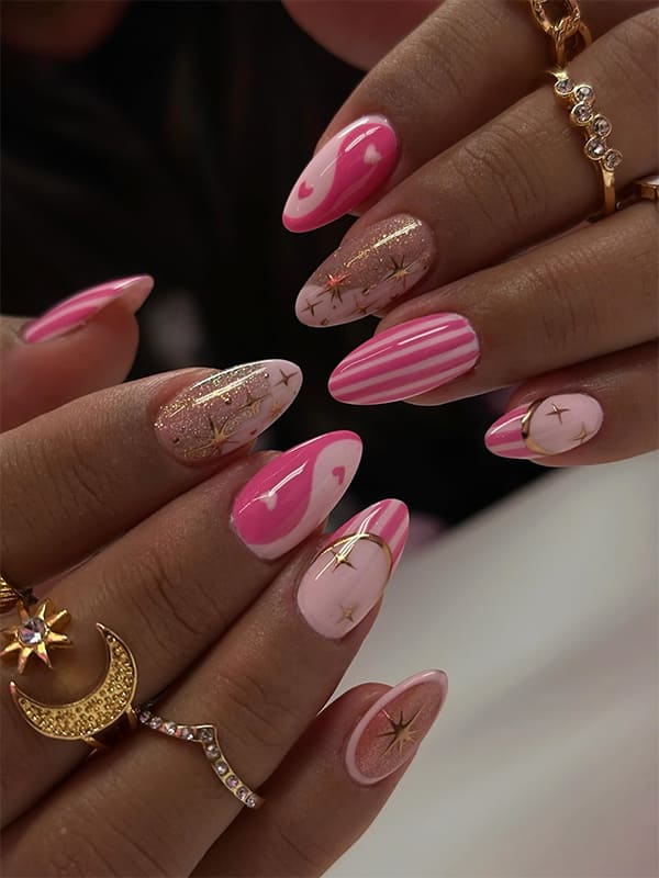 Baby Pink Nails with Gold Accents