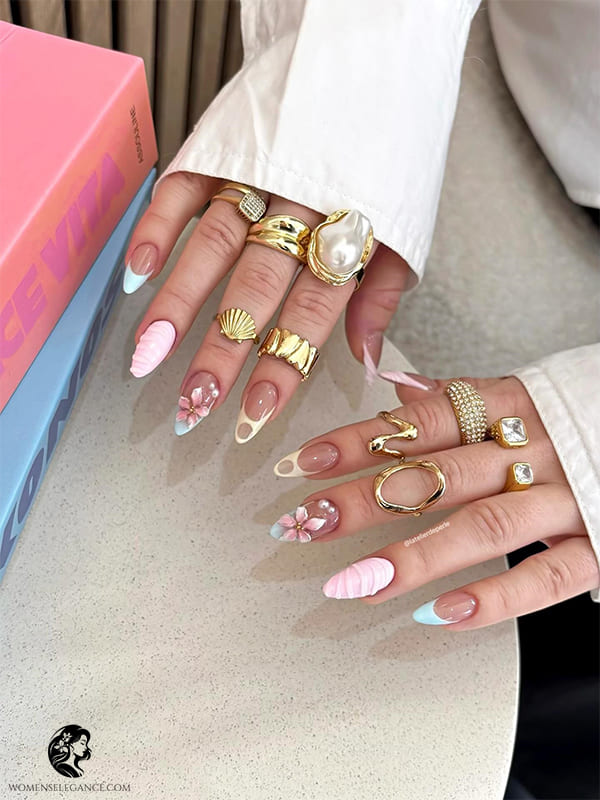 Coffin Pink Nails with Minimal White Details