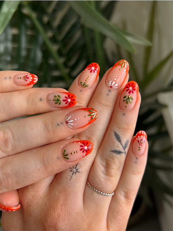 Coral Nails with Subtle Gold Details