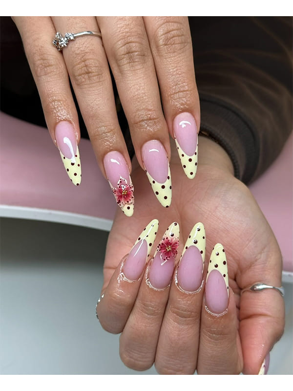 Floral Nail Art on Light Pink Spring Nails