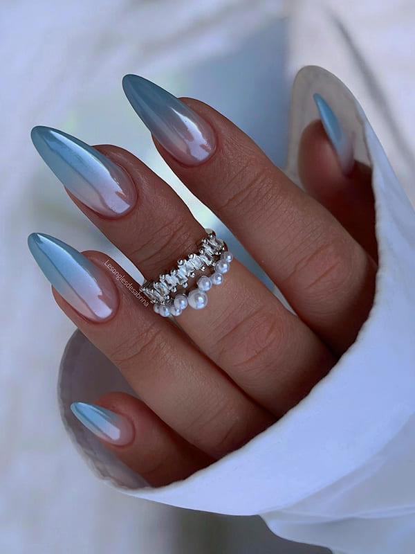 Fresh Blue Spring Ombre Nails with Minimal Art