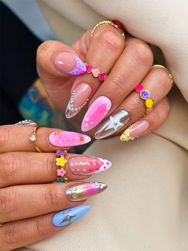 Glitter Stars on Pastel Pink Nails