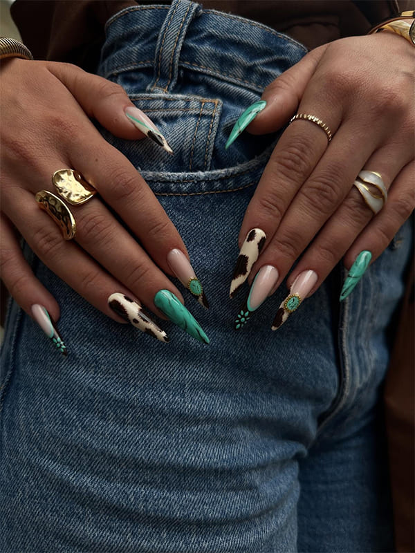 Green Spring Nails with Minimal Western Details