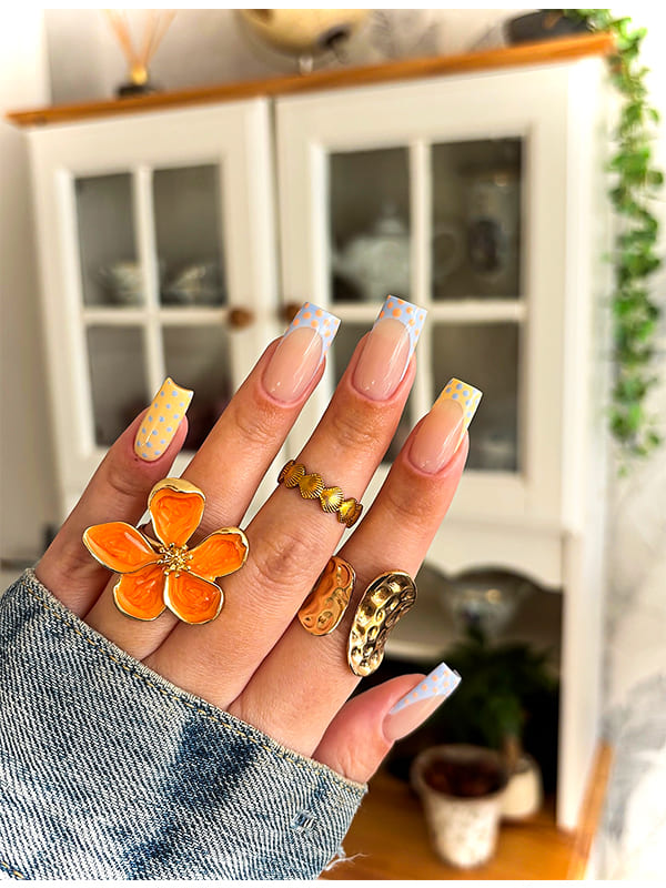 Pastel French Tip Nails with Spring Flowers
