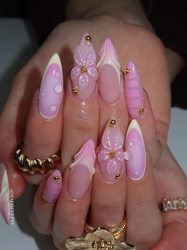 Romantic Blossom Nails with Soft Pink Colors