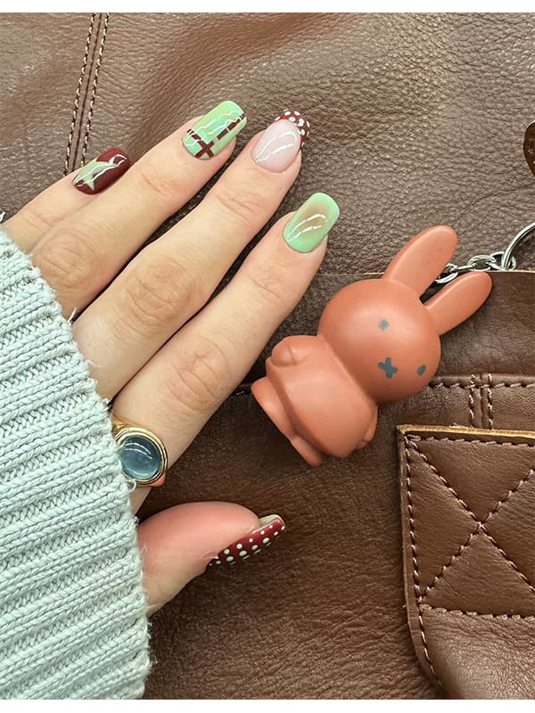 Seafoam Green and Brown Nails with Star Accent