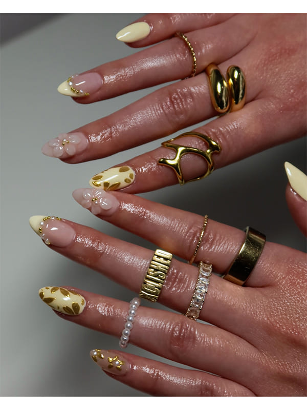 Simple Pastel Nails with Floral Accent Nail