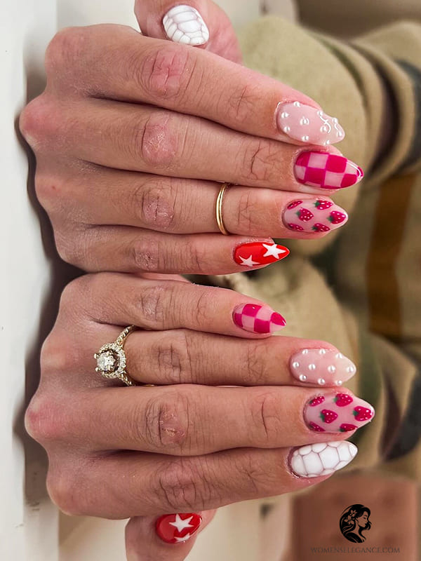 Soft Pink Ombre Nails with Spring Plaids