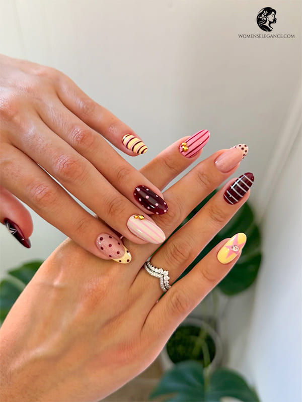 Tiny Polka Dots on Bright Nails