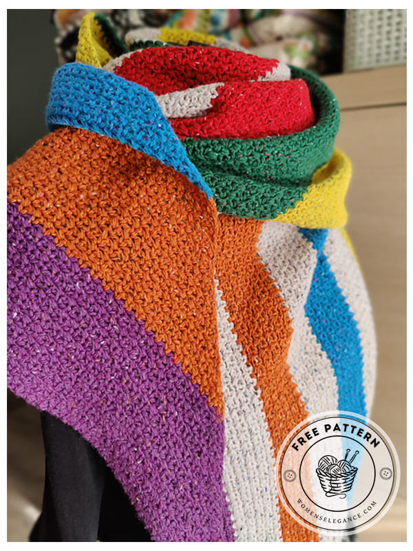 asymmetric colorful crochet scarf pattern