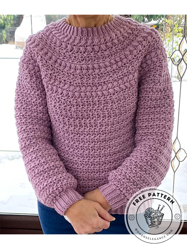 cozy puff stitch crochet pullover pattern