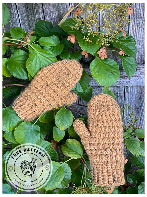 feather stitch crochet mittens pattern for women