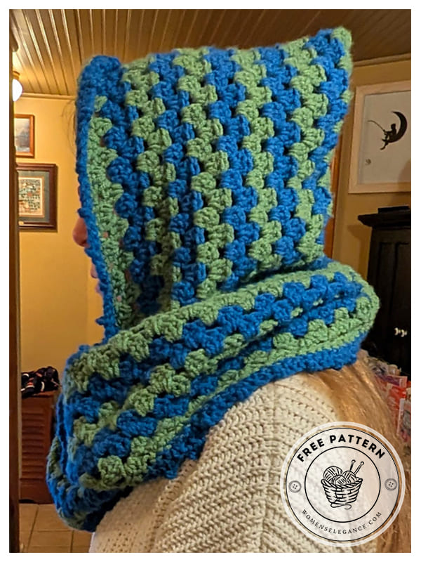 granny stripes crochet hooded scarf pattern