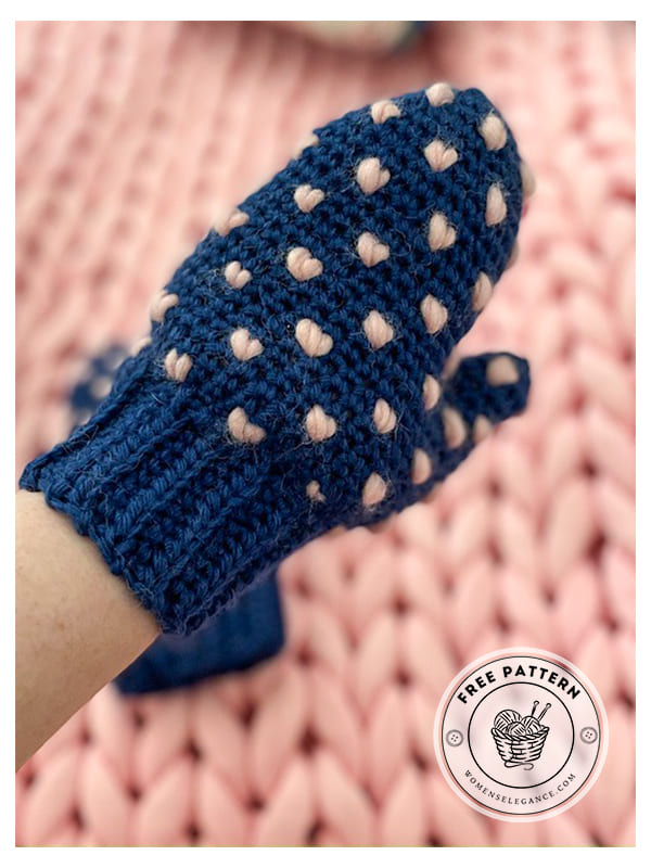 heart chunky crochet mittens pattern