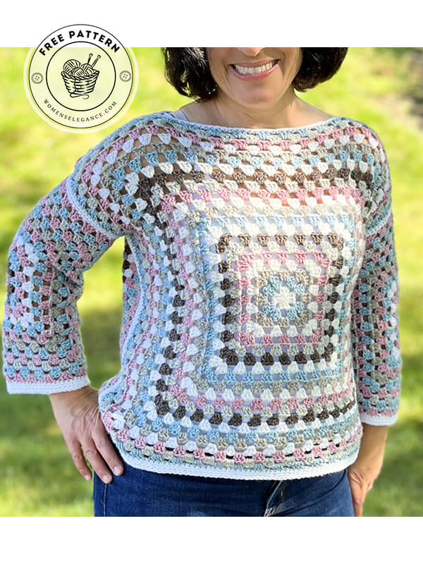 retro crochet granny square sweater pattern