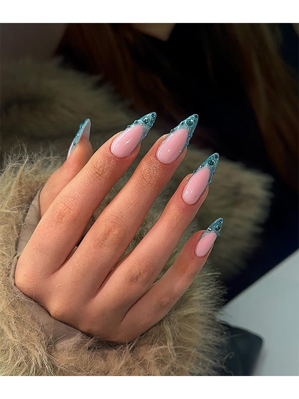 blue glitter french tip winter nails