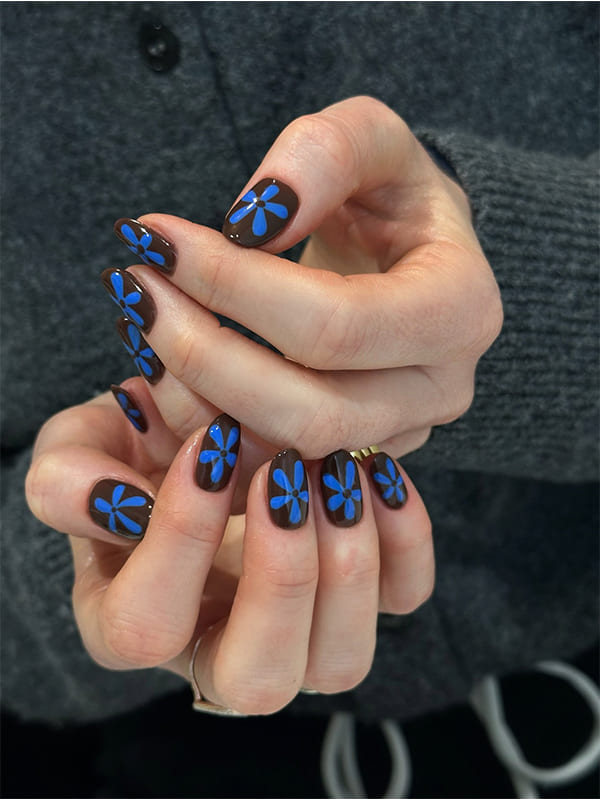 brown and blue winter nails