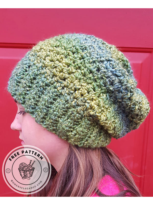 color gradient crochet slouchy hat pattern