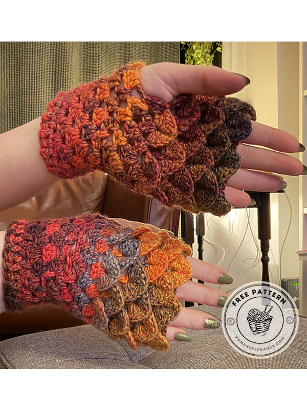 colorwork dragon scale crochet fingerless gloves