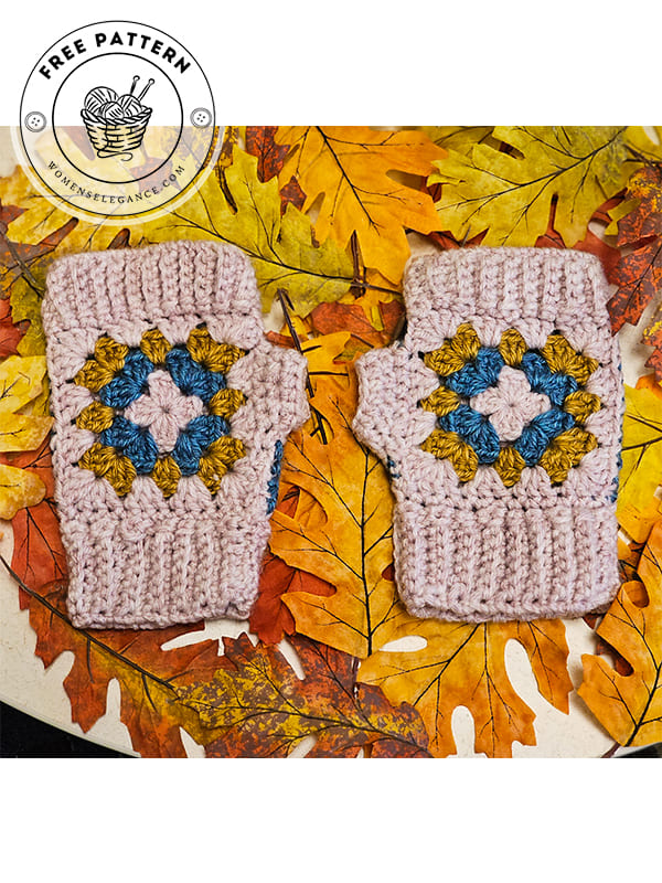 cute crochet granny square fingerless gloves pattern