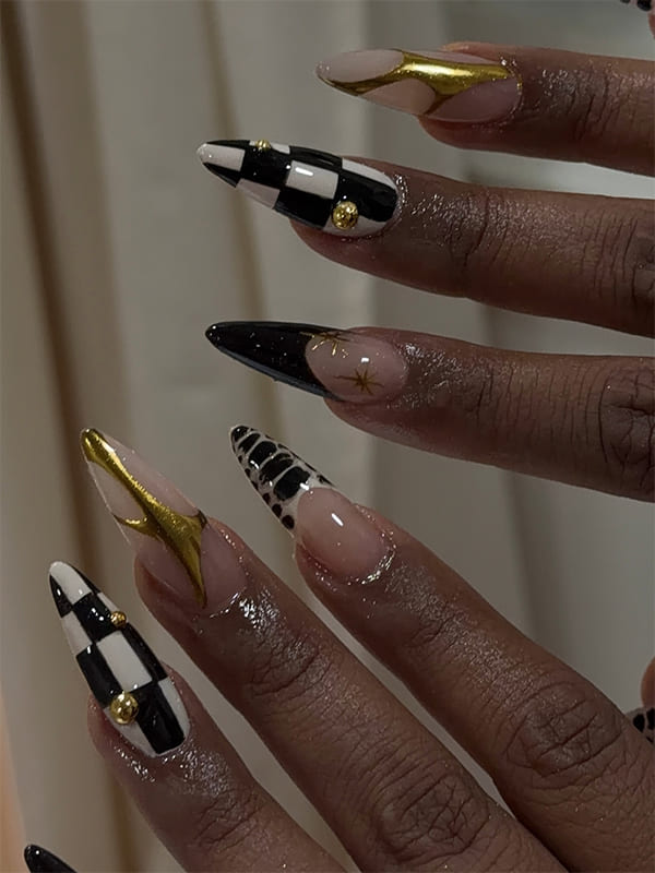 dark winter checkered nails