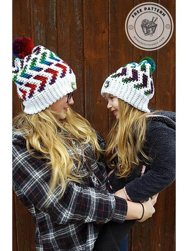 family sizes fair isle crochet hat pattern