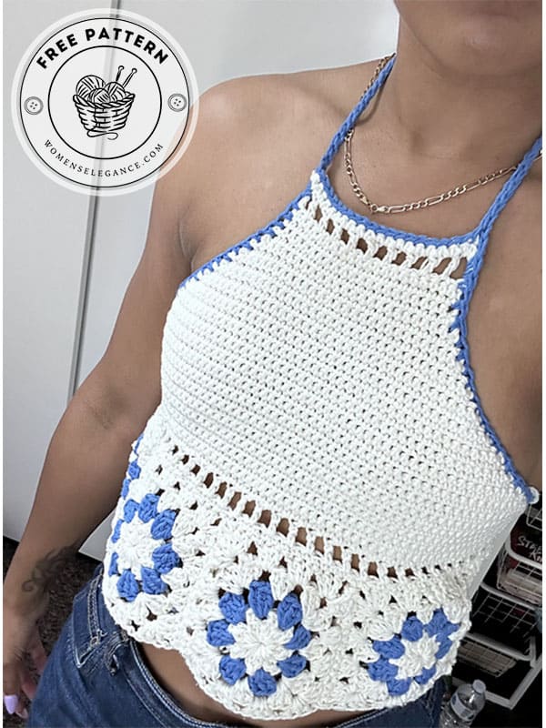 flower detail crochet granny square halter top free pattern