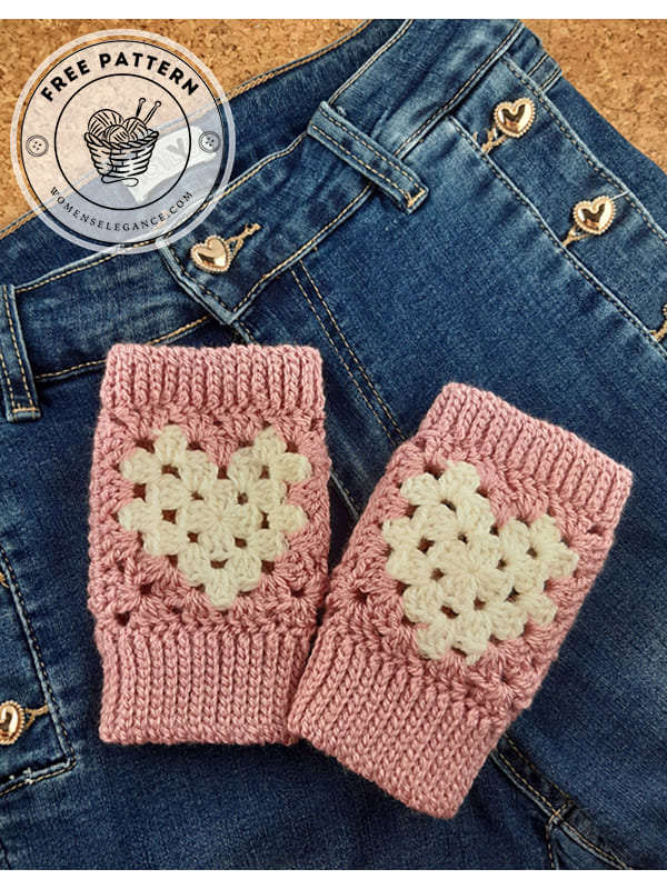 heart crochet granny square fingerless gloves