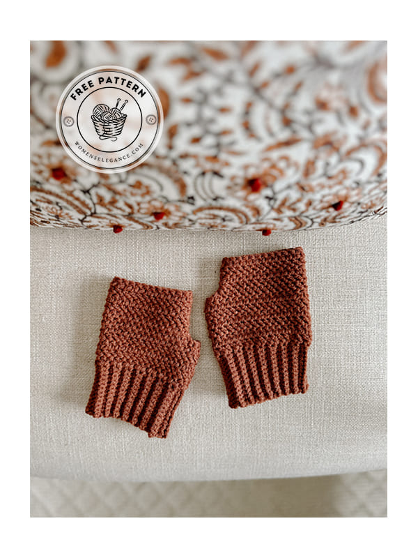 herringbone textured crochet fingerless gloves pattern