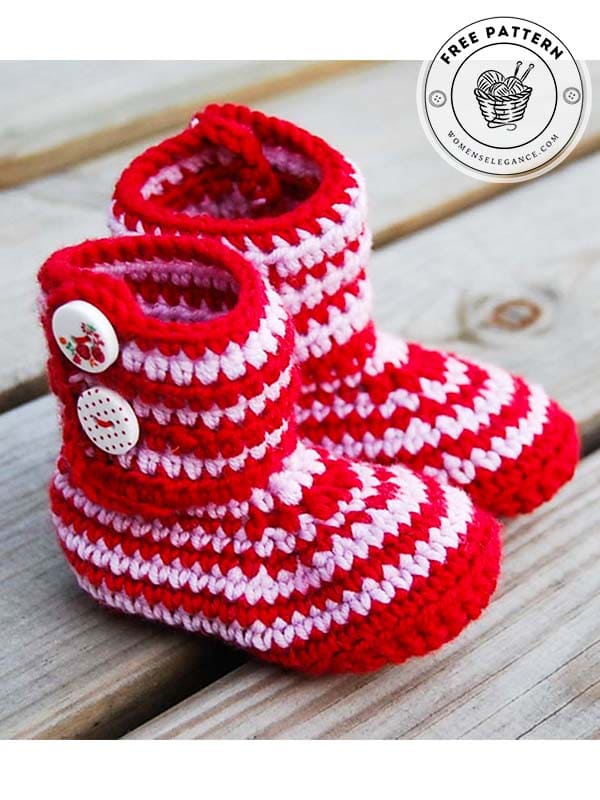 newborn size color stripes crochet baby booties pattern