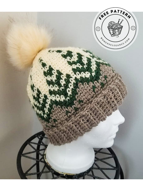 pine crochet fair isle hat pattern