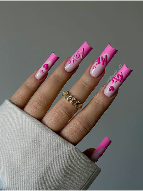 pink acrylic winter nails