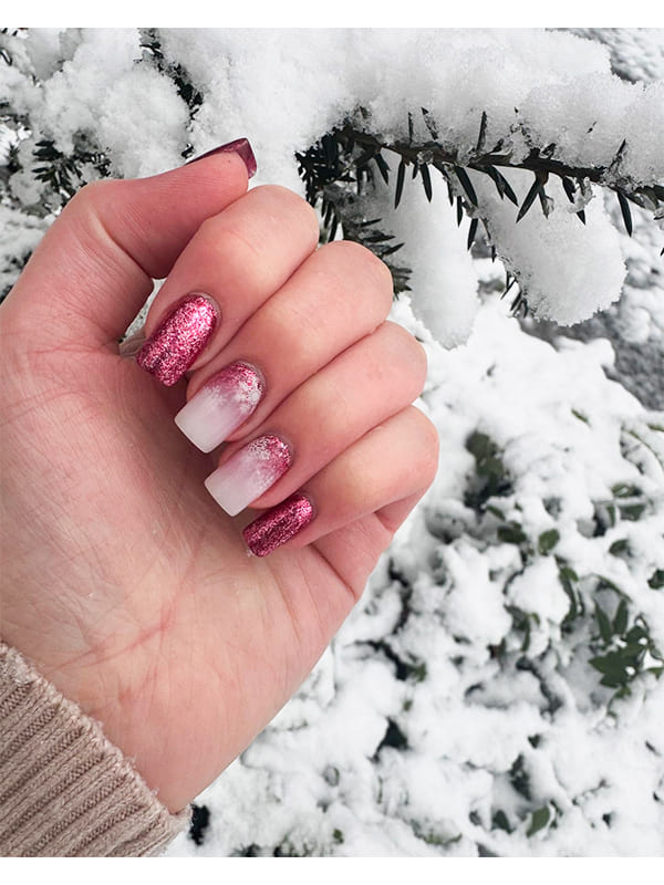 sparkly pink winter nails