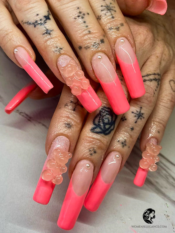 Cute Pink 3D Gummy Bear Nails for Sweet Nail Inspo