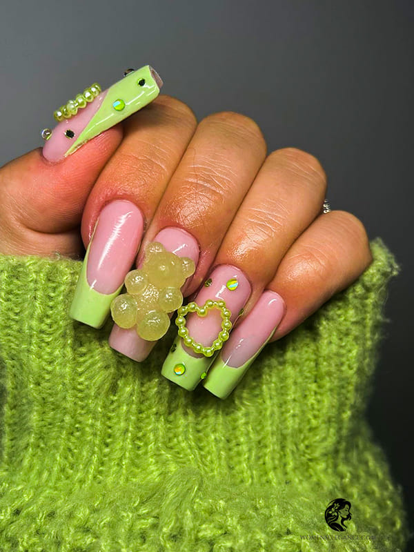 French Tip Nails with Gummy Bear Decorations