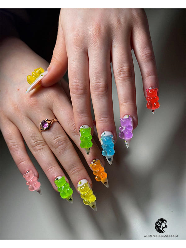 Kawaii Gummy Bear Nail Art for Trendy Girls