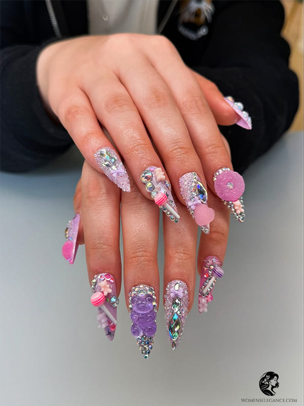 Luxury Gummy Bear Nails with Glitter and Gems