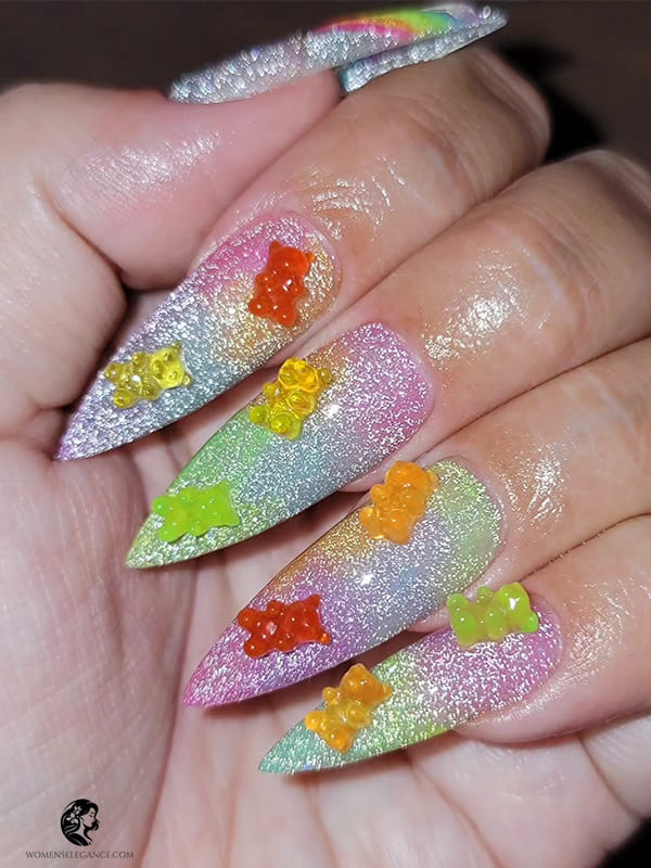 Minimal Gummy Bear Nail Art with Small 3D Details
