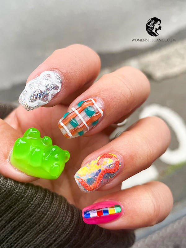 Short Nails with Cute Gummy Bear Designs